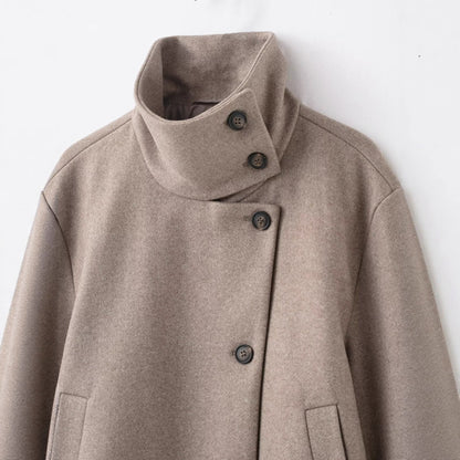 Womens Solid-Color Casual Stand-Collar Jacket With Buttons
