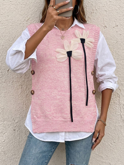New Fallwinter Womens Knitted Patchwork Vest With A Round Neckline And Solid Color