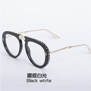 Diamond-Encrusted Foldable Sun Protection Sunglasses For Women, Fashionable Glasses, Internet Celebrity Style Sunglasses, Plain Aviator Glasses, Sunglasses