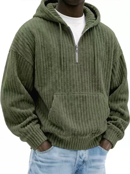 Solid-color Loose-fitting Corduroy Mens Hoodie