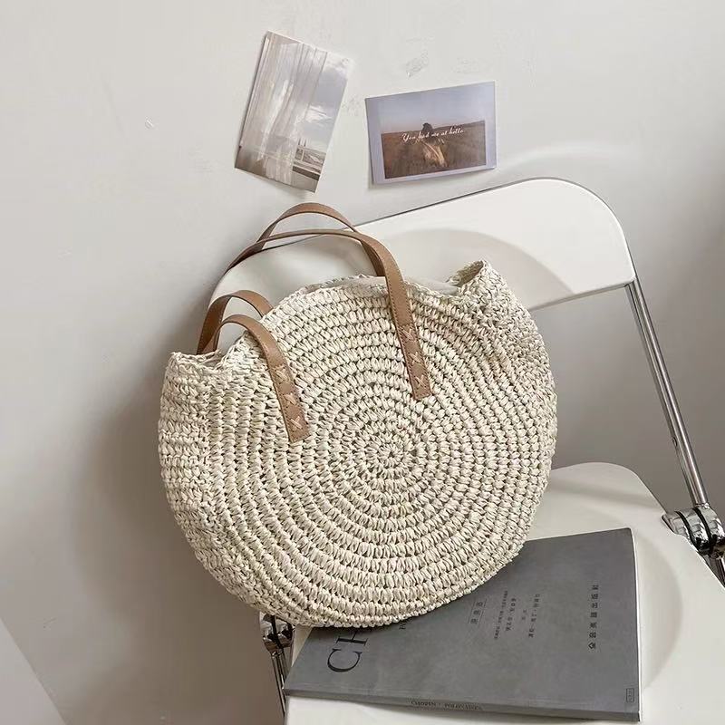 Round Straw Bag Fashionable Womens Shoulder