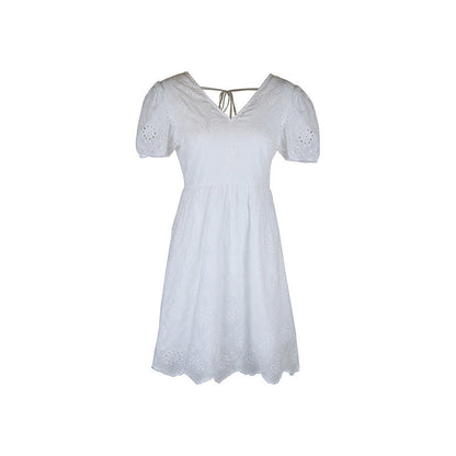 Women's Summer Wear V-free Neck Puff Sleeve Dress