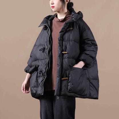 Plus-size Womens Retro Horn-button Hooded Down Coat