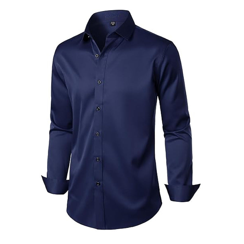Elegant Business Formal Solid-color Long-sleeve Mens Shirt