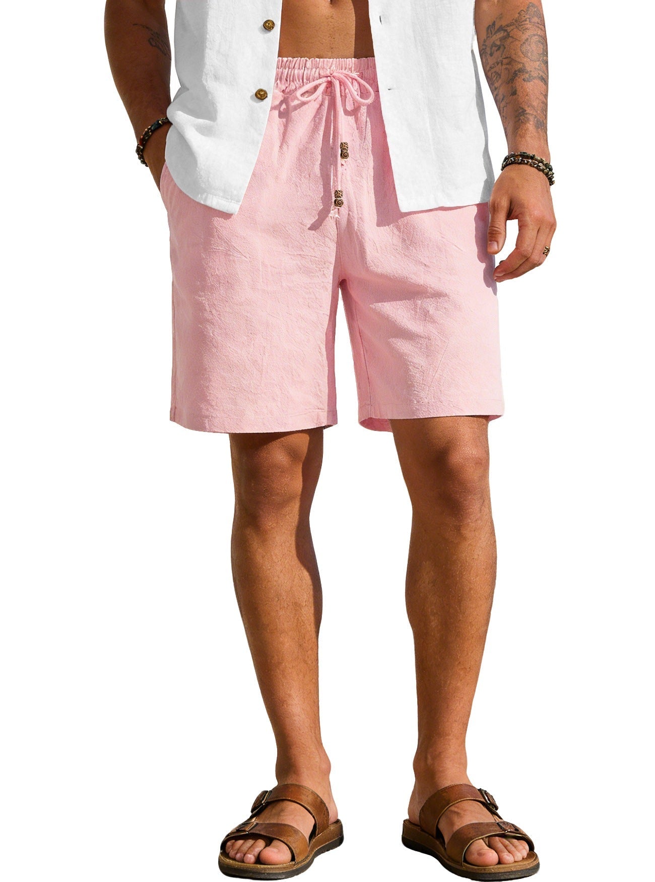 New Summer Style Men's Solid Color Cotton And Linen Shorts, Loose Sports Casual Beach Pants, Men's Cotton And Linen Breathable Shorts