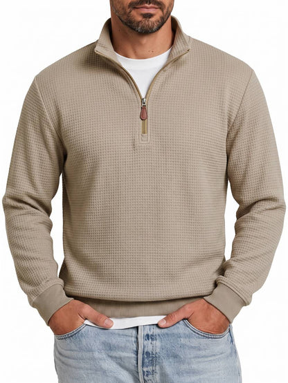 Mens Knitted Casual Hoodie With A Half-zip And Stand-up Collar Long Sleeves