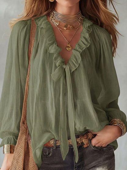 Ladies' Fashion V-neck Loose Shirt Top