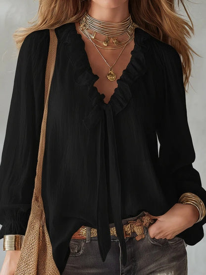 Ladies' Fashion V-neck Loose Shirt Top