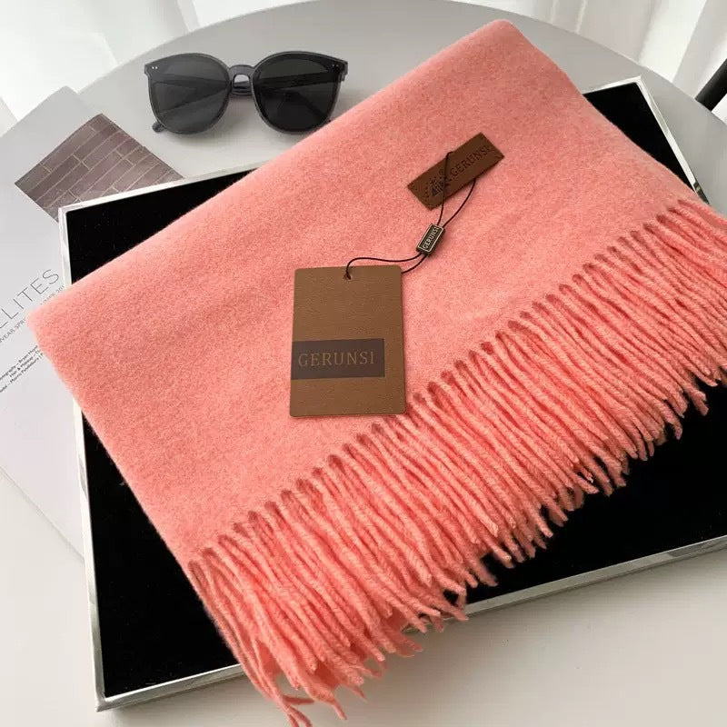 Womens Thickened Fashionable Solid-Color Tassel Scarf
