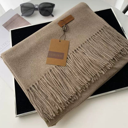 Womens Thickened Fashionable Solid-Color Tassel Scarf