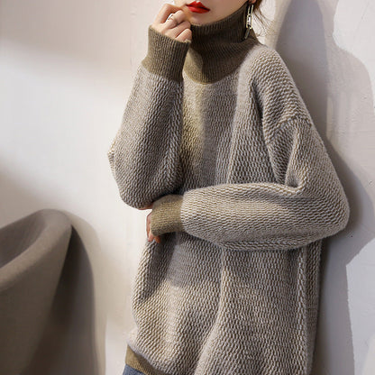 Turtleneck Sweater Loose-fitting Outerwear-style Laid-back Knit Womens Bottoming Shirt