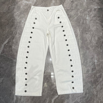 High-waisted Vintage Washed-blue Button-fly Straight-leg Jeans
