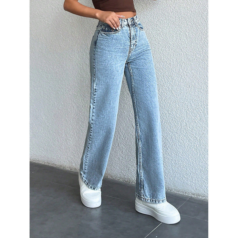 Womens Plus Size Loose Fit Straight Leg Denim Jeans