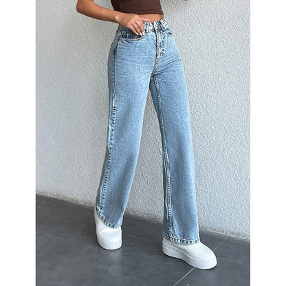 Womens Plus Size Loose Fit Straight Leg Denim Jeans