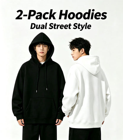 2026 New Black And White Hooded Sweatshirt, Simple Solid Color Basic Men's Loose All-Match Casual Sweatshirt