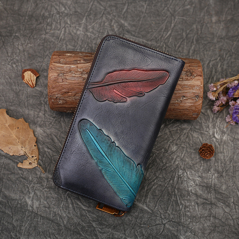 Retro-style New Floral And Botanical Pressed-flower Long Leather Wallet