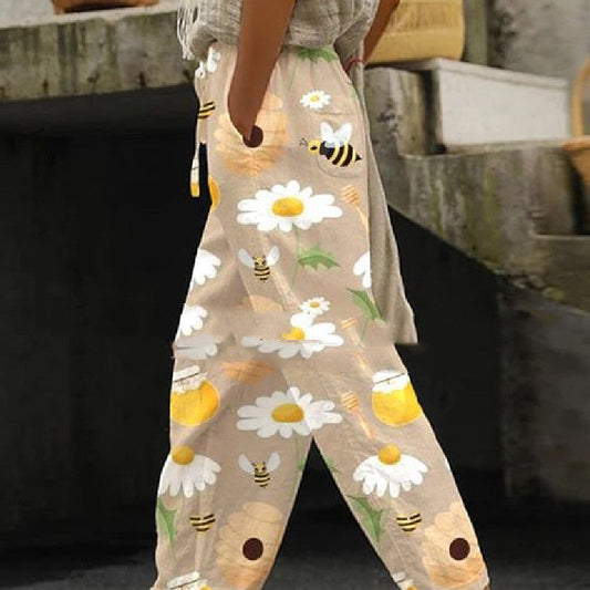 Women's All-match Elastic Waist Slimming Digital Printed Trousers