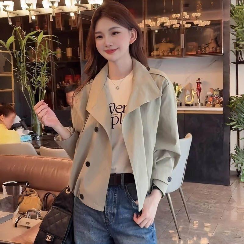Designer-style Double-breasted Cropped Trench Coat