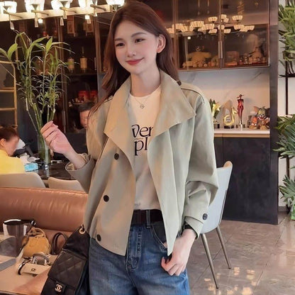 Designer-style Double-breasted Cropped Trench Coat