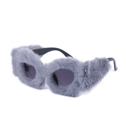 The Same Plush Winter Sunglasses For Girls, Fashionable Cat-Eye Sunglasses For Women, European And American Cross-Border Douyin Sunglasses