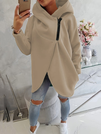 2025 European And American Cross-Border Women's Long-Sleeved Casual Black Hooded Jacket Sweatshirt With Front Pocket Zipper Hoodie