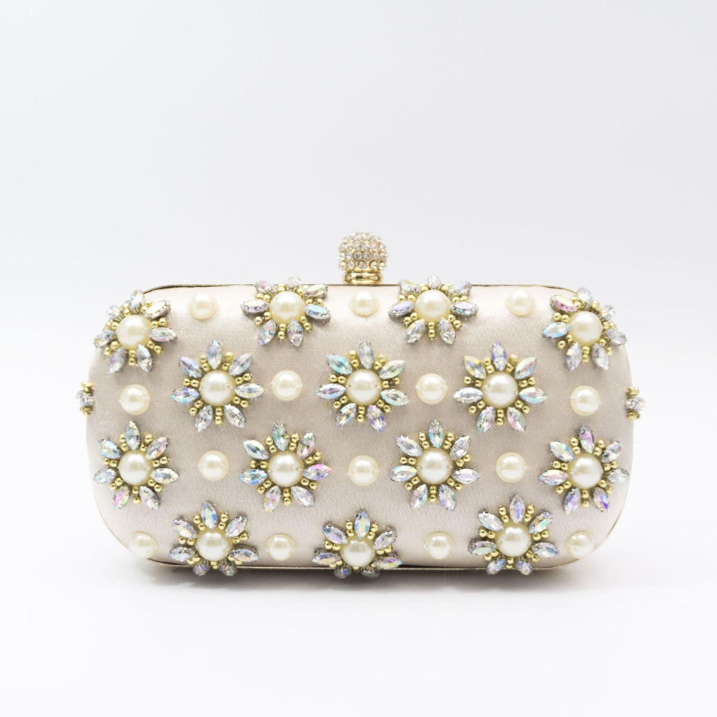 Pearl-Color Diamond Flower Evening Bag For Formal Wear