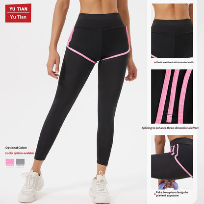 European And American Style Plus-Size Faux Two-Piece Sports Pants Yoga Pants For Women High-Waisted Butt-Lifting Running Fitness Tight-Fitting Quick-Dry Long Pants