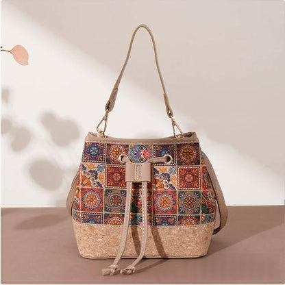 Vintage Printed Large-Capacity Women's Tote Bag With Wood-Grain Exterior And Wood-Grain Interior