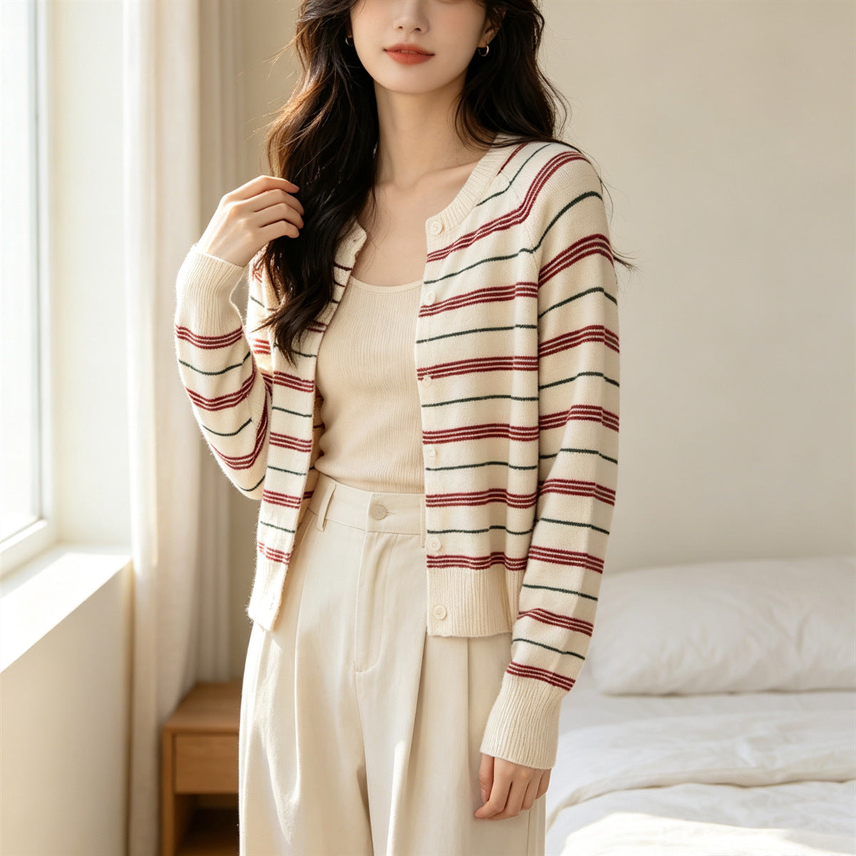Womens Elegant Contrasting-Color Striped Sweater