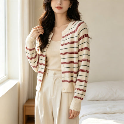 Womens Elegant Contrasting-Color Striped Sweater