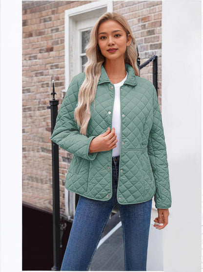 Womens Casual Solid-color Lapel Quilted Jacket