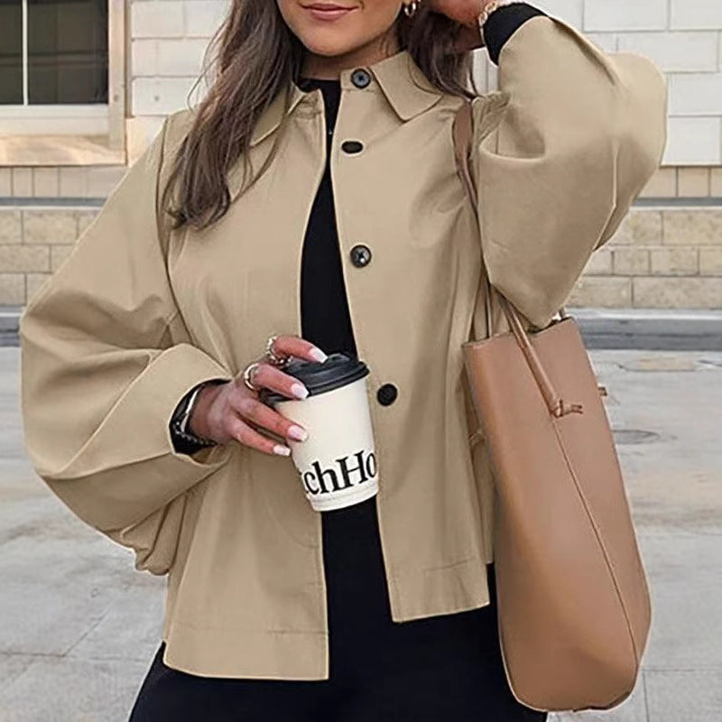 French-style Khaki Workwear Trench Coat Loose-fitting Mid-length