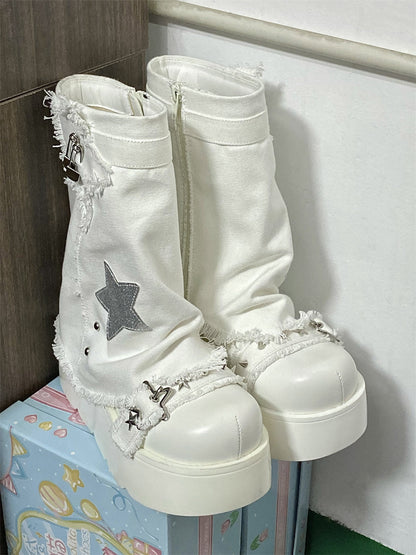 Canvas Thick Bottom One-Piece Boots