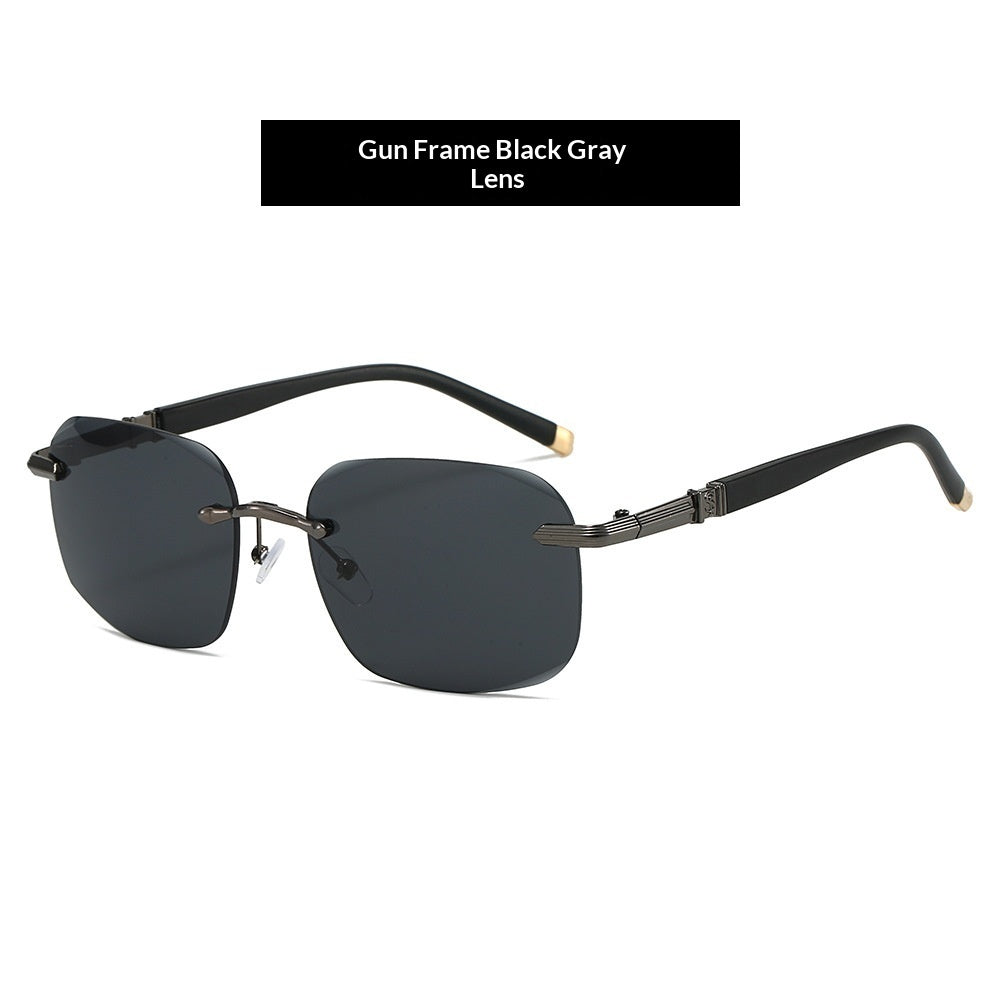 Fashionable Rimless Metal Sunglasses With Cut-out Edges