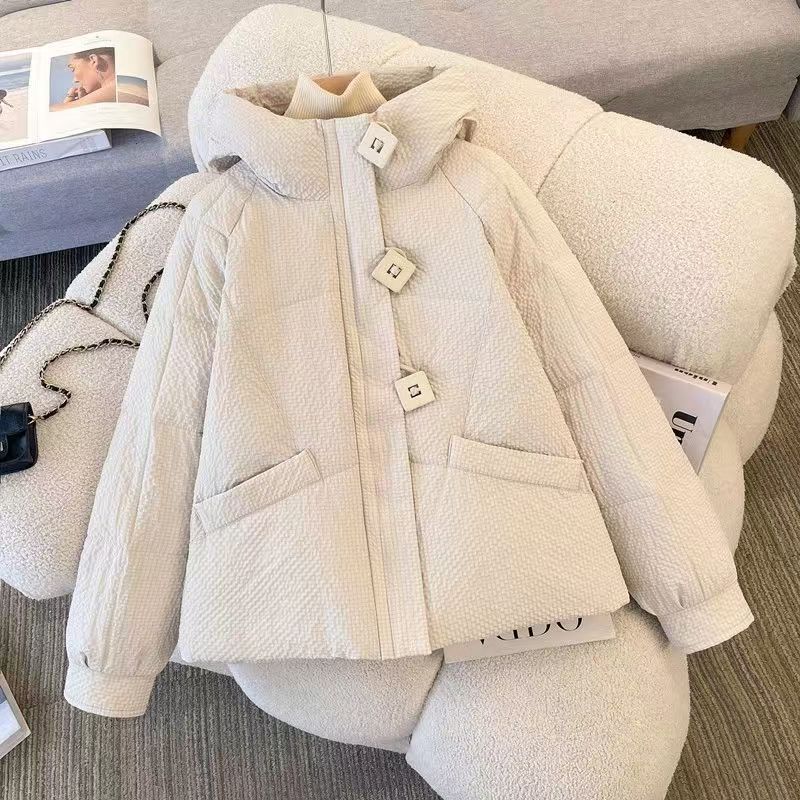 Solid-color Loose-fitting Short Cotton-padded Coat For Women