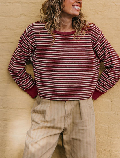 Womens Round-neck Knitted Striped Color-block Sweater