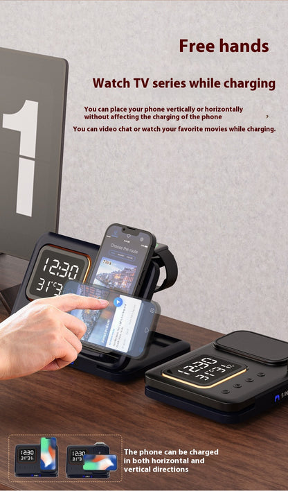 15W Wireless Chargers Stand 5 In1 LED Digital Alarm Clock Fast Charging Dock Station