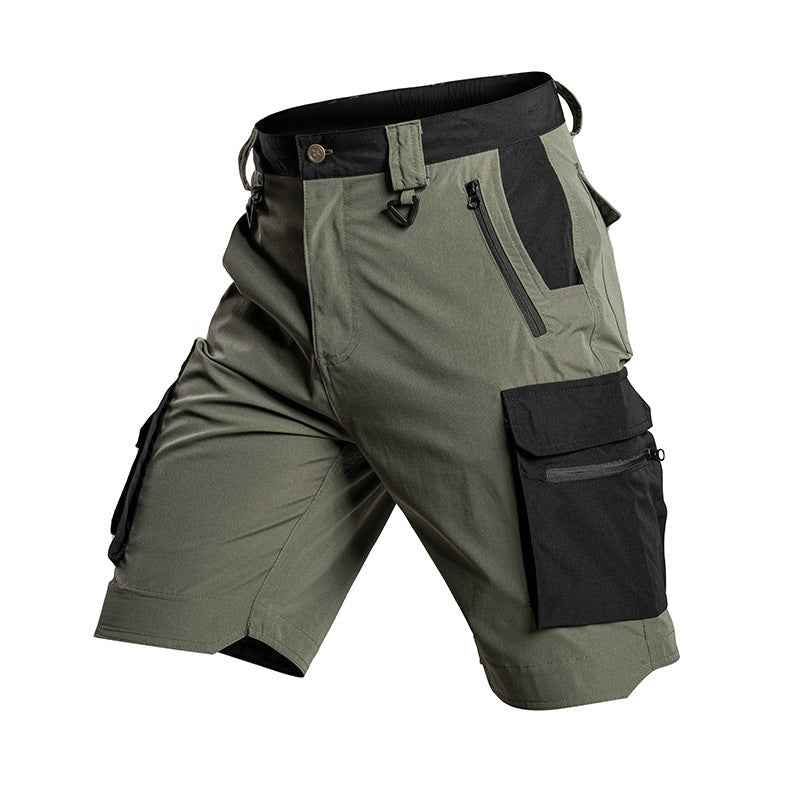 Summer Thin Slightly Elastic Five-Point Pants Outdoor Waterproof Tactical Pants Multi-Pocket Color-Blocking Work Shorts