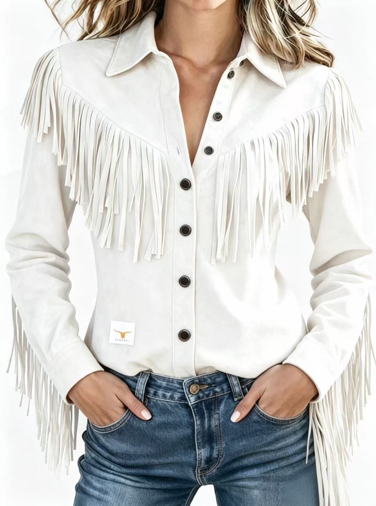 2026 Cross-Border European And American Style Fashion Tassel Suede Long-Sleeved Jacket