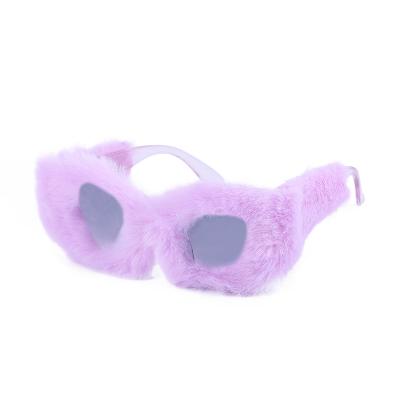 The Same Plush Winter Sunglasses For Girls, Fashionable Cat-Eye Sunglasses For Women, European And American Cross-Border Douyin Sunglasses