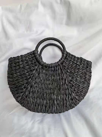 Personalized Vintage Paper-woven Bag Semicircular Travel Tote With Large Capacity