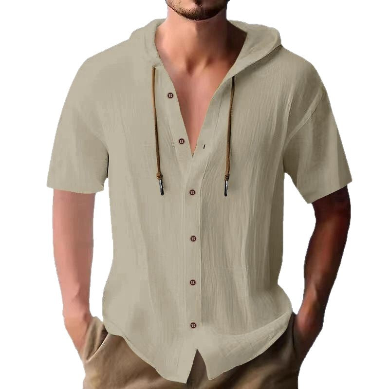 Cross-border Men's Sports Casual Comfortable Short-sleeved Shirt Hooded Fashion Sweater Cardigan Trendy All-match Loose T-shirt