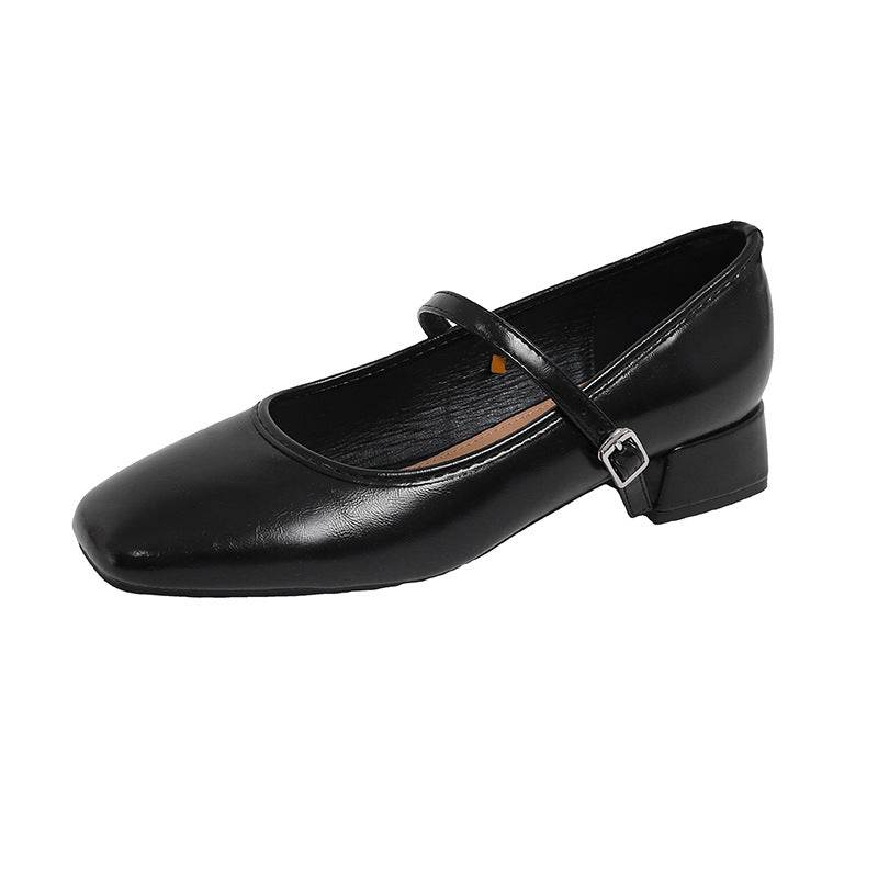 Chunky-heeled French-style Low-cut Pumps In Black For Women