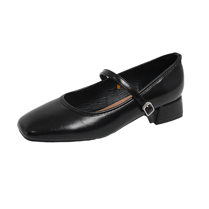 Chunky-heeled French-style Low-cut Pumps In Black For Women