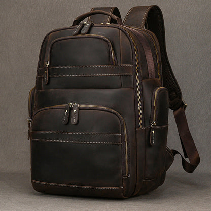 Mens Retro Saddle-Leather Backpac Large Capacity Genuine Leather