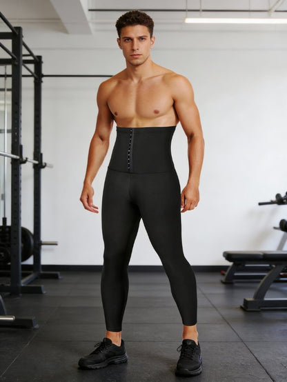 Sauna Pants For Men High Waist Sauna Sweat Leggings Compression Workout Legging Sauna Suit With Hook And Eyes Closure