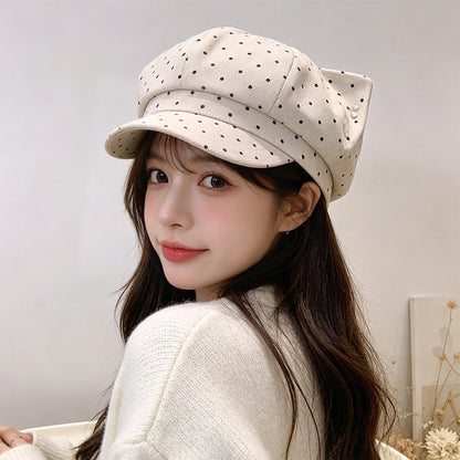 Korean-style Cute And Sweet Polka Dot Newsboy Hat Suitable For Spring And Autumn, Versatile For Casual Wear, Painter's Hat
