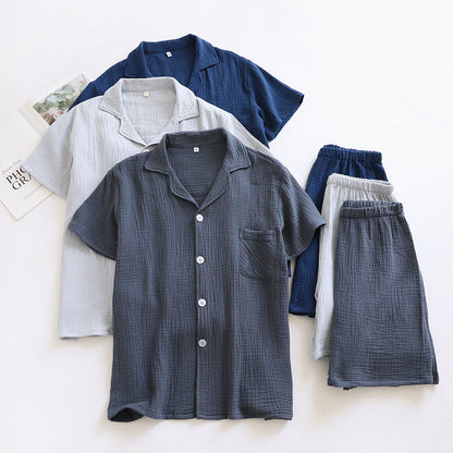 MUJI-style Japanese-heritage Crepe Short-sleeve Pajama Set With Shorts