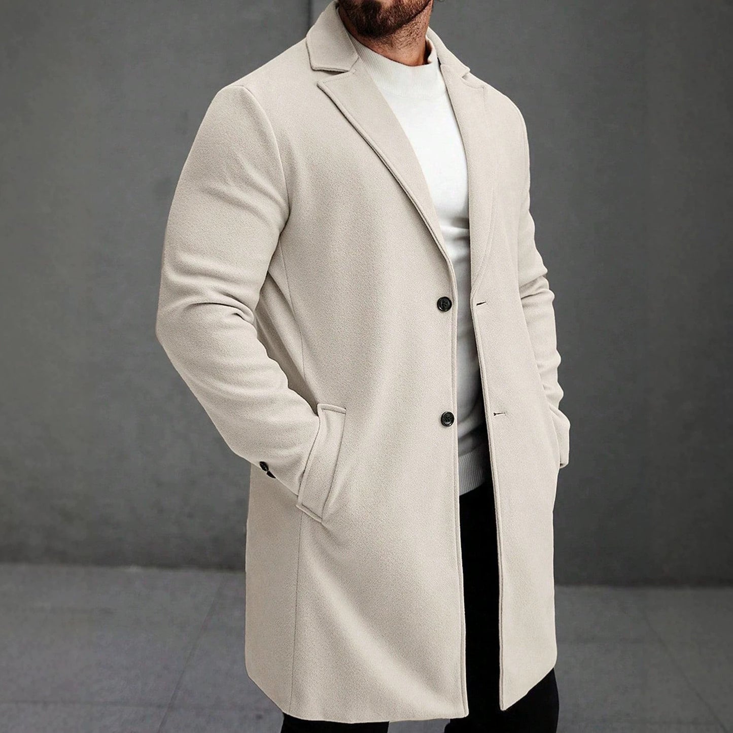 Solid-color Wool Mid-length Coat