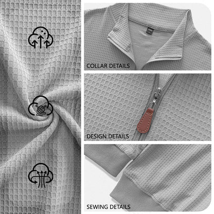 American-style Waffle Knit Half-Zip Stand Collar Men's Sweater, TK Foreign Trade Long Sleeve Pullover Casual Sweatshirt